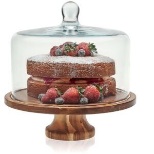 Libbey -  Acaciawood Footed Round Wood Server Cake St Brown